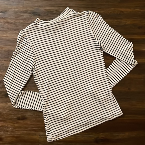 Lulu’s Anything is Posh-ible White Striped Mock Neck Long Sleeve Top Small - Picture 4 of 7